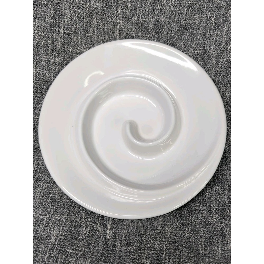 White Porcelain Swirl Serving Bowl 9" Appetizer Olive Berry Modern Stoneware